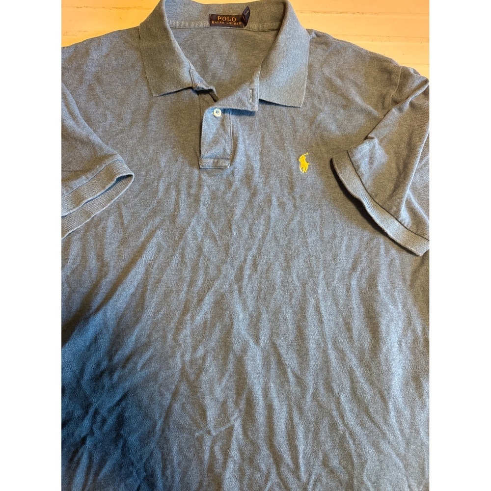 Polo Ralph Lauren Polo Shirt Mens XXL Gray Yellow Pony Pique Short Sleeve